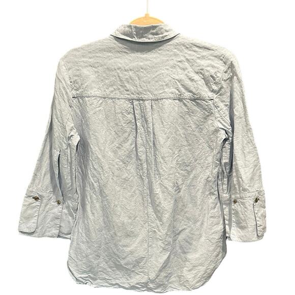 Halston Heritage Powder Blue Coastal Grandma Linen And Viscose Button Down Shirt - Picture 7 of 13